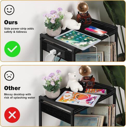 Record Player Stand with Charging Station, 2 Tier Record Player Table with 3 Quick-Release Divider, Vinyl Record Stand Storage with 4 Wheels, Turntable Stand for Bedroom Living Room and Office(Grey) in Saudi Arabia