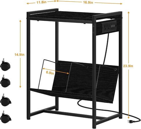 Record Player Stand with Charging Station, 2 Tier Record Player Table with 3 Quick-Release Divider, Vinyl Record Stand Storage with 4 Wheels, Turntable Stand for Bedroom Living Room and Office(Grey) in Saudi Arabia