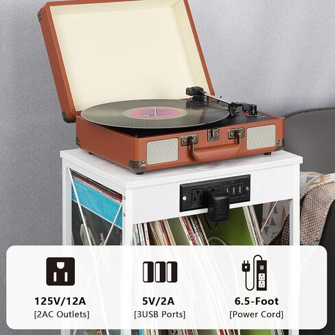 حامل مشغل تسجيل BTY مع محطة شحن ومنافذ USB، تخزين سجل الفينيل 3 طبقات مع فواصل حامل عرض تسجيل صغير يحمل ما يصل إلى 90 ألبومًا لغرفة المعيشة وغرفة النوم والمكتب، رمادي in Kuwait