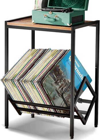 BOEASTER Record Player Stand with Vinyl Storage, Turntable Stand with Record Storage Up to 80 Albums, Record Player Table Shelf for Living Room Bedroom Office in Kuwait