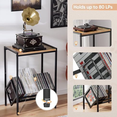 BOEASTER Record Player Stand with Vinyl Storage, Turntable Stand with Record Storage Up to 80 Albums, Record Player Table Shelf for Living Room Bedroom Office in Kuwait