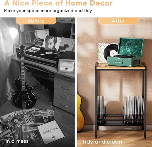 BOEASTER Record Player Stand with Vinyl Storage, Turntable Stand with Record Storage Up to 80 Albums, Record Player Table Shelf for Living Room Bedroom Office in Kuwait