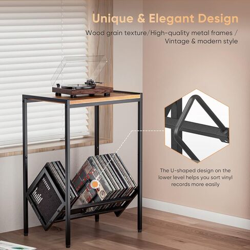 BOEASTER Record Player Stand with Vinyl Storage, Turntable Stand with Record Storage Up to 80 Albums, Record Player Table Shelf for Living Room Bedroom Office in Kuwait