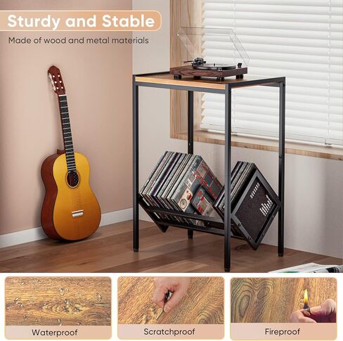 BOEASTER Record Player Stand with Vinyl Storage, Turntable Stand with Record Storage Up to 80 Albums, Record Player Table Shelf for Living Room Bedroom Office in Kuwait