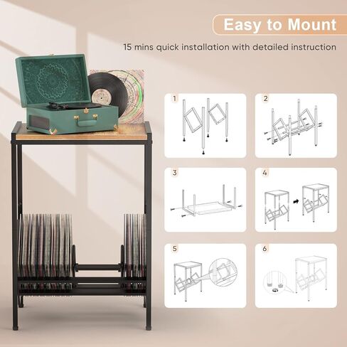 BOEASTER Record Player Stand with Vinyl Storage, Turntable Stand with Record Storage Up to 80 Albums, Record Player Table Shelf for Living Room Bedroom Office in Kuwait