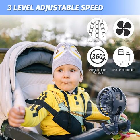 LAT Stroller Fan Flexible Tripod Clip On Fan,Portable Fan Car Seat Baby Fan with Flexible Tripod (Navy Blue) in Kuwait