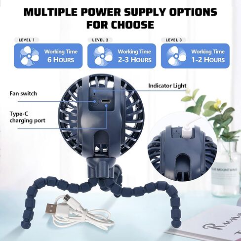 LAT Stroller Fan Flexible Tripod Clip On Fan,Portable Fan Car Seat Baby Fan with Flexible Tripod (Navy Blue) in Kuwait