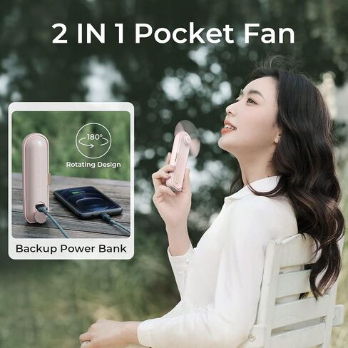 NeasupLife Handheld Fan with 1800mAh Power Bank Small Personal Portable Fan,Mini Pocket Fan battery Powerful USB Rechargeable Fan 2 Speed(9-16 Hours) Cooling Fan,for Travel,Outdoor(Pink) in Saudi Arabia