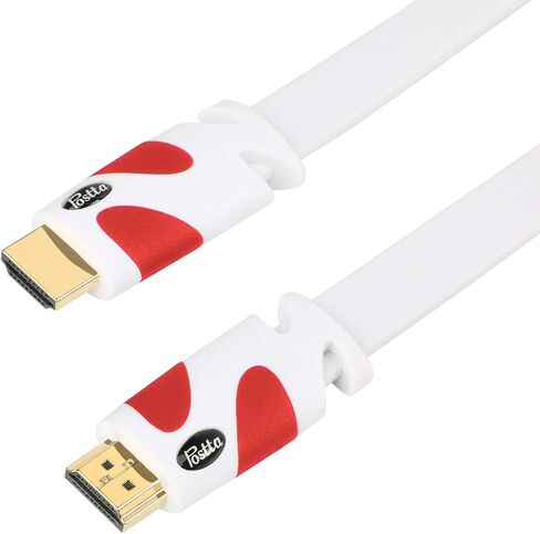 Postta Flat HDMI Cable 30 Feet Flat HDMI 2.0 Cord Support 4K, 3D, 2160p, 1080p, Ethernet and Audio Return-White-Red in Kuwait