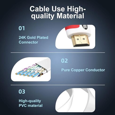 Postta Flat HDMI Cable 30 Feet Flat HDMI 2.0 Cord Support 4K, 3D, 2160p, 1080p, Ethernet and Audio Return-White-Red in Kuwait