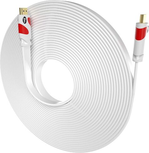 Postta Flat HDMI Cable 30 Feet Flat HDMI 2.0 Cord Support 4K, 3D, 2160p, 1080p, Ethernet and Audio Return-White-Red in Kuwait
