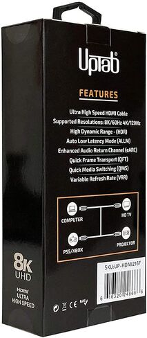 uptab Certified HDMI 2.1 Cable 10FT, 10K 8K 48Gbps HDR eARC VRR in Kuwait