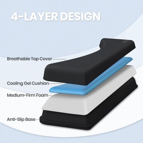 Perixx PERIPRO-512 Ergonomic Keyboard Wrist Rest - Gel Cushion Support - Compatible with Various Ergo Keyboard - Dimension 17.32x3.94x1.30 inches - Black in Kuwait