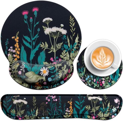 Mouse Pad with Wrist Rest Set, 3-in-1 Wrist Support Mouse Pad Set, Floral | Gaming MousePad with Anti-Skid Base,Ergonomic Mouse Pad,Memory Foam Keyboard Gel Wrists Rest in Saudi Arabia