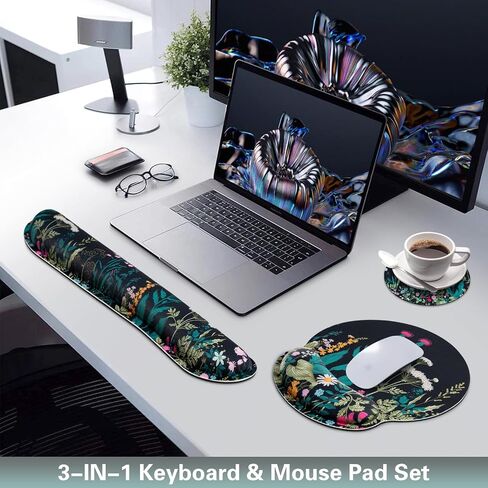 Mouse Pad with Wrist Rest Set, 3-in-1 Wrist Support Mouse Pad Set, Floral | Gaming MousePad with Anti-Skid Base,Ergonomic Mouse Pad,Memory Foam Keyboard Gel Wrists Rest in Saudi Arabia