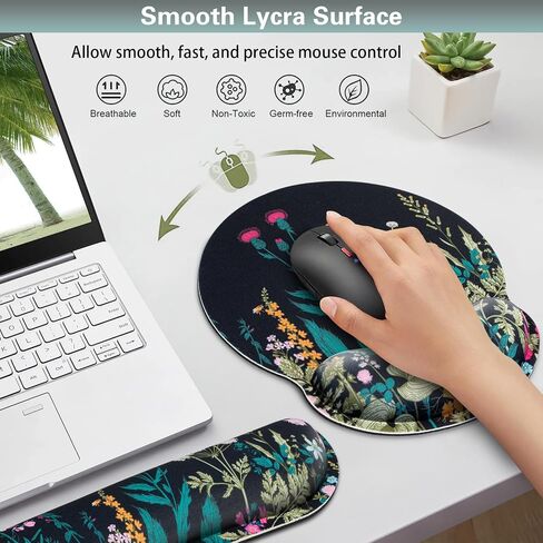 Mouse Pad with Wrist Rest Set, 3-in-1 Wrist Support Mouse Pad Set, Floral | Gaming MousePad with Anti-Skid Base,Ergonomic Mouse Pad,Memory Foam Keyboard Gel Wrists Rest in Saudi Arabia