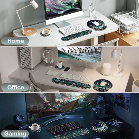 Mouse Pad with Wrist Rest Set, 3-in-1 Wrist Support Mouse Pad Set, Floral | Gaming MousePad with Anti-Skid Base,Ergonomic Mouse Pad,Memory Foam Keyboard Gel Wrists Rest in Saudi Arabia