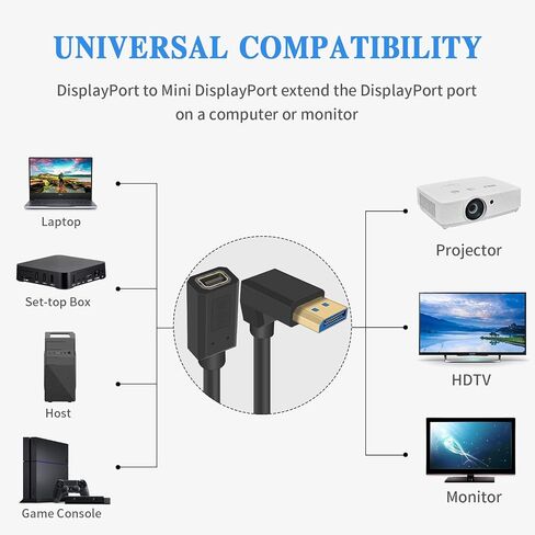 Duttek 8k DisplayPort to Mini Displayport Extender Cable 1FT, Mini DP to DP1.4, Up Angled DP Male to Mini Displayport Female Cable with Gold-Plated for Gaming Monitor, TV, Laptop 30cm in Kuwait