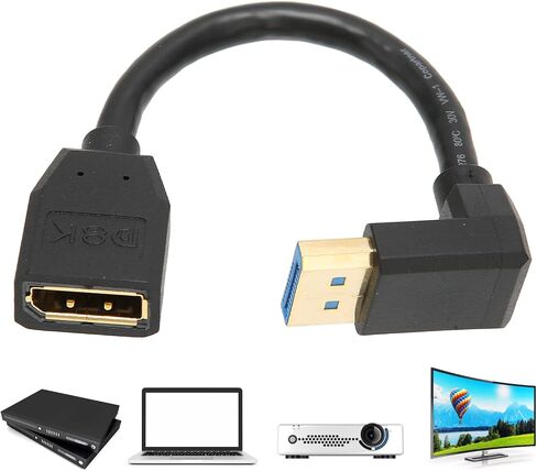 Displayport Extension Cable, 0.15m 32.4Gbps Displayport 90 Degree Male to Displayport Female Display Port Cable, for Graphics Cards and Monitors with Displayport Ports in Saudi Arabia