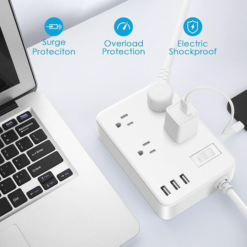شريط طاقة خارجي مقاوم للطقس مع USB، شريط طاقة مقاوم للماء مع 4 منافذ متباعدة واسعة، واقي من زيادة التيار بقوة 1700 جول، شريط طاقة بسلك تمديد بطول 15 قدمًا مع قابس مسطح منخفض المظهر (أبيض) in Kuwait