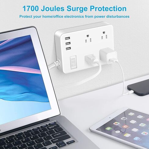 شريط طاقة خارجي مقاوم للطقس مع USB، شريط طاقة مقاوم للماء مع 4 منافذ متباعدة واسعة، واقي من زيادة التيار بقوة 1700 جول، شريط طاقة بسلك تمديد بطول 15 قدمًا مع قابس مسطح منخفض المظهر (أبيض) in Kuwait