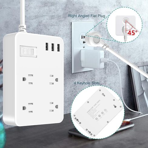 شريط طاقة خارجي مقاوم للطقس مع USB، شريط طاقة مقاوم للماء مع 4 منافذ متباعدة واسعة، واقي من زيادة التيار بقوة 1700 جول، شريط طاقة بسلك تمديد بطول 15 قدمًا مع قابس مسطح منخفض المظهر (أبيض) in Kuwait