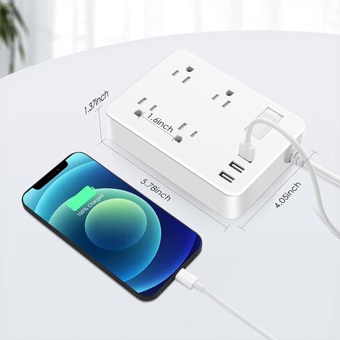 شريط طاقة خارجي مقاوم للطقس مع USB، شريط طاقة مقاوم للماء مع 4 منافذ متباعدة واسعة، واقي من زيادة التيار بقوة 1700 جول، شريط طاقة بسلك تمديد بطول 15 قدمًا مع قابس مسطح منخفض المظهر (أبيض) in Kuwait