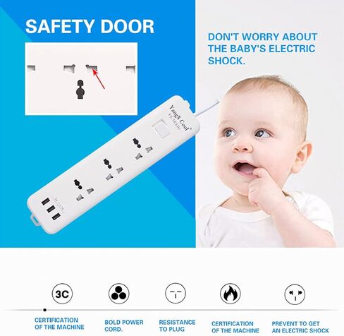 شريط طاقة عالمي مع 3 منافذ USB 3 تيار متردد، شريط طاقة أبيض قابل للسحب، واقي من التيار الكهربائي الأوروبي 220 فولت/240 فولت، أسلاك تمديد بطول 6.5 قدم للسفر والمنزل والمكتب in Kuwait