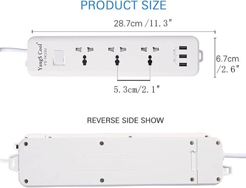 شريط طاقة عالمي مع 3 منافذ USB 3 تيار متردد، شريط طاقة أبيض قابل للسحب، واقي من التيار الكهربائي الأوروبي 220 فولت/240 فولت، أسلاك تمديد بطول 6.5 قدم للسفر والمنزل والمكتب in Kuwait