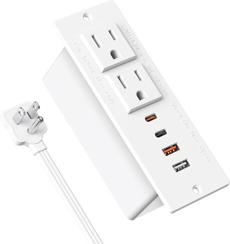 Recessed Power Strip with 30W USB C,Ultra Thin Flat Plug Power Strip,2 Outlets 4 USB Ports,Furniture Flush Mount Desk Outlet,Recessed Outlet for Side Table/Sofa Table,6ft Cord (Black) in Kuwait