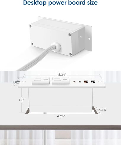 Recessed Power Strip with 30W USB C,Ultra Thin Flat Plug Power Strip,2 Outlets 4 USB Ports,Furniture Flush Mount Desk Outlet,Recessed Outlet for Side Table/Sofa Table,6ft Cord (Black) in Kuwait
