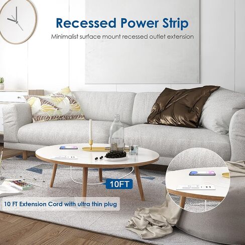 Recessed Power Strip with 30W USB C,Ultra Thin Flat Plug Power Strip,2 Outlets 4 USB Ports,Furniture Flush Mount Desk Outlet,Recessed Outlet for Side Table/Sofa Table,6ft Cord (Black) in Kuwait