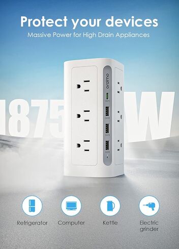 واقي التيار الكهربائي لبرج قطاع الطاقة (1800J)، برج طاقة 16 في 1 من أوريمو مع منافذ USB وسلك تمديد بطول 5 أقدام، برج شحن مدمج للوازم المكتبية، أساسيات غرفة النوم in Kuwait