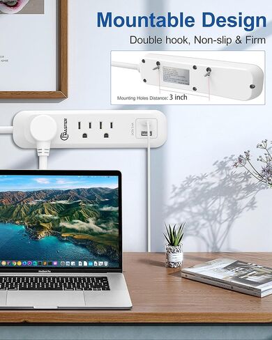 سلك تمديد طويل لقطاع الطاقة USB بطول 12 قدمًا، 3 منافذ، 2 منافذ USB (2.4 أمبير/12 وات)، حماية من الحمل الزائد، شريط طاقة قابل للتركيب للمكتب المنزلي، 1250 وات/10 أمبير، مدرج في قائمة SGS، أبيض. عبوتان in Kuwait