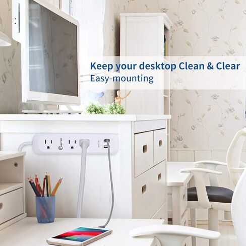 سلك تمديد طويل لقطاع الطاقة USB بطول 12 قدمًا، 3 منافذ، 2 منافذ USB (2.4 أمبير/12 وات)، حماية من الحمل الزائد، شريط طاقة قابل للتركيب للمكتب المنزلي، 1250 وات/10 أمبير، مدرج في قائمة SGS، أبيض. عبوتان in Kuwait