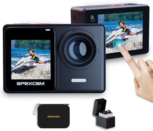 Apexcam 24MP 4K Action Camera EIS Touch Screen 40M Waterproof Underwater Camera, Wide Angle Dual Screen Camera for Vlog(External Mic,Remote Control, Charger and Helmet Accessories) in Kuwait