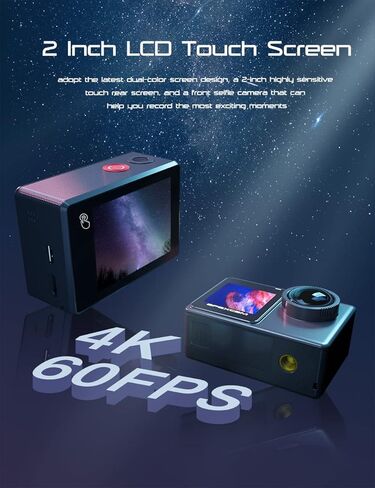 Apexcam 24MP 4K Action Camera EIS Touch Screen 40M Waterproof Underwater Camera, Wide Angle Dual Screen Camera for Vlog(External Mic,Remote Control, Charger and Helmet Accessories) in Kuwait