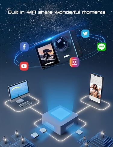 Apexcam 24MP 4K Action Camera EIS Touch Screen 40M Waterproof Underwater Camera, Wide Angle Dual Screen Camera for Vlog(External Mic,Remote Control, Charger and Helmet Accessories) in Kuwait