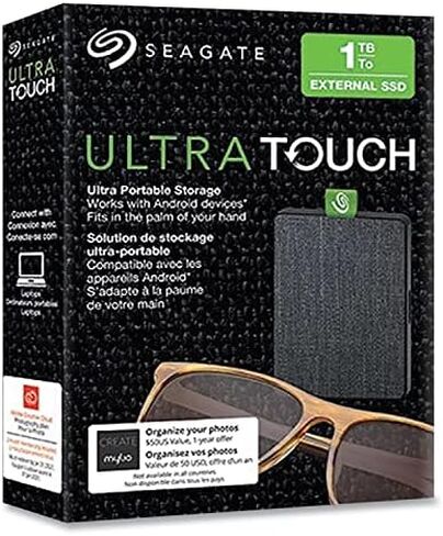 Seagate Ultra Touch HDD 1TB External Hard Drive – Black USB-C USB 3.0, 1-year Mylio Create, 4 months Adobe Creative Cloud Photography plan and Rescue Services (STHH1000400) in Saudi Arabia