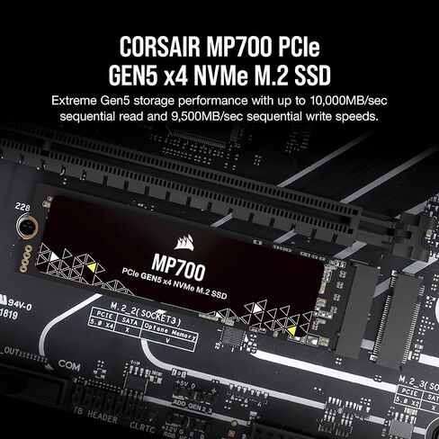 Corsair MP700 2TB PCIe Gen5 x4 NVMe 2.0 M.2 SSD – High-Density TLC NAND – Aluminum Heatsink – M.2 2280 – DirectStorage Compatible – Up to 10,000MB/sec – PCIe Gen4 & Gen3 Backwards Compatible – Black in Saudi Arabia
