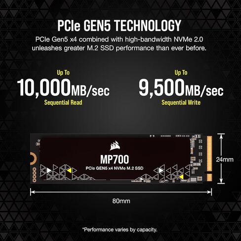 Corsair MP700 2TB PCIe Gen5 x4 NVMe 2.0 M.2 SSD – High-Density TLC NAND – Aluminum Heatsink – M.2 2280 – DirectStorage Compatible – Up to 10,000MB/sec – PCIe Gen4 & Gen3 Backwards Compatible – Black in Saudi Arabia