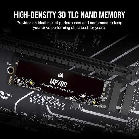 Corsair MP700 2TB PCIe Gen5 x4 NVMe 2.0 M.2 SSD – High-Density TLC NAND – Aluminum Heatsink – M.2 2280 – DirectStorage Compatible – Up to 10,000MB/sec – PCIe Gen4 & Gen3 Backwards Compatible – Black in Saudi Arabia
