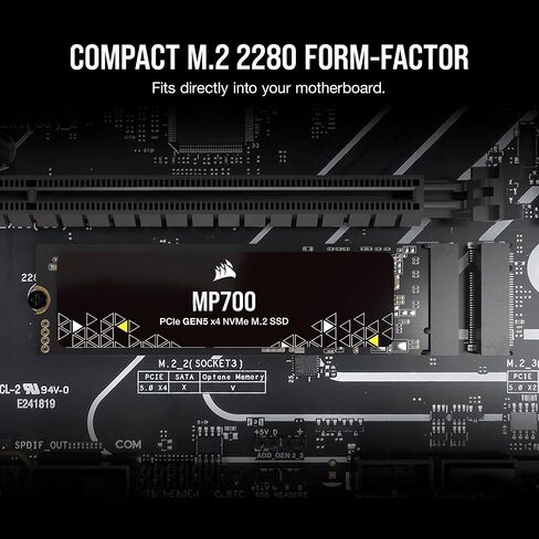 Corsair MP700 2TB PCIe Gen5 x4 NVMe 2.0 M.2 SSD – High-Density TLC NAND – Aluminum Heatsink – M.2 2280 – DirectStorage Compatible – Up to 10,000MB/sec – PCIe Gen4 & Gen3 Backwards Compatible – Black in Saudi Arabia