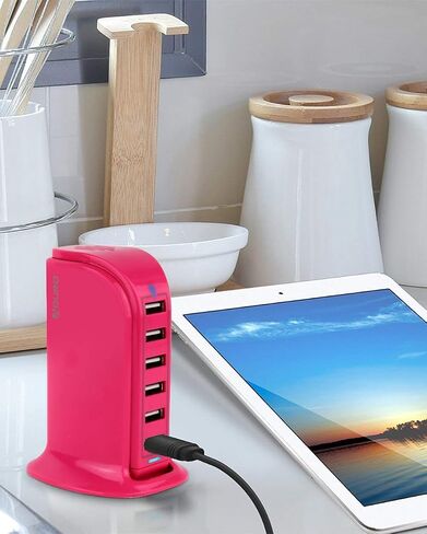 Aduro 40W 6-Port USB Desktop Charging Station Hub Wall Charger for iPhone iPad Tablets Smartphones with Smart Flow (Black/Grey) in Kuwait