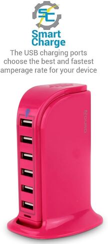 Aduro 40W 6-Port USB Desktop Charging Station Hub Wall Charger for iPhone iPad Tablets Smartphones with Smart Flow (Black/Grey) in Kuwait