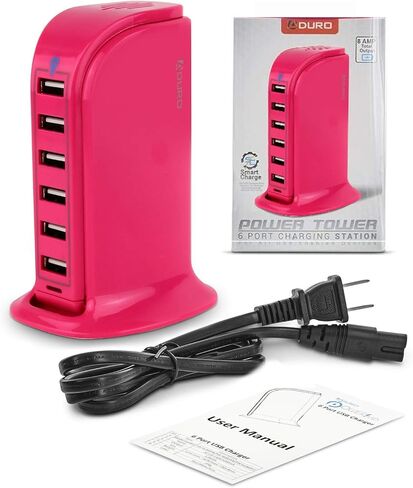 Aduro 40W 6-Port USB Desktop Charging Station Hub Wall Charger for iPhone iPad Tablets Smartphones with Smart Flow (Black/Grey) in Kuwait
