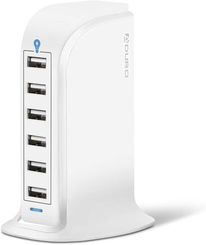 Aduro 40W 6-Port USB Desktop Charging Station Hub Wall Charger for iPhone iPad Tablets Smartphones with Smart Flow (Black/Grey) in Kuwait