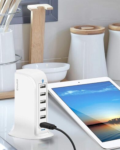 Aduro 40W 6-Port USB Desktop Charging Station Hub Wall Charger for iPhone iPad Tablets Smartphones with Smart Flow (Black/Grey) in Kuwait