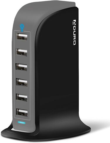Aduro 40W 6-Port USB Desktop Charging Station Hub Wall Charger for iPhone iPad Tablets Smartphones with Smart Flow (Black/Grey) in Kuwait