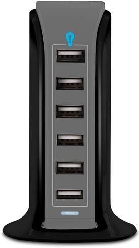 Aduro 40W 6-Port USB Desktop Charging Station Hub Wall Charger for iPhone iPad Tablets Smartphones with Smart Flow (Black/Grey) in Kuwait